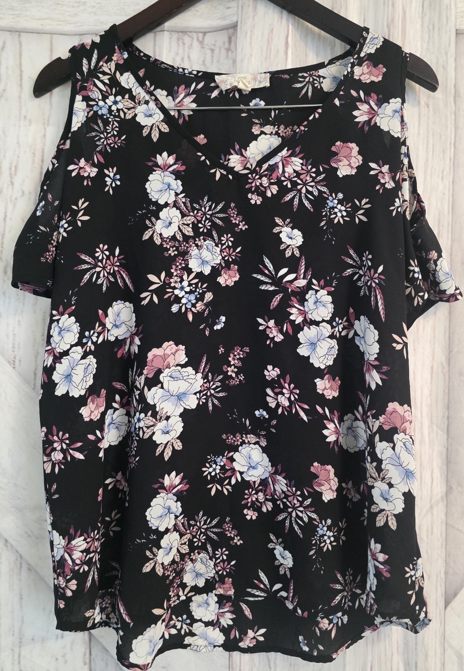 Pink Republic Black Off Shoulder Floral Top Shirt Large